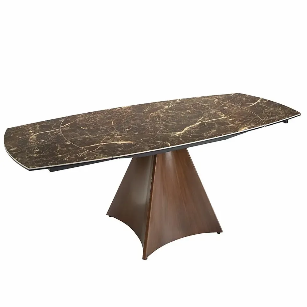 Dining Tables - Oval Barrel porcelain marble and walnut effect steel dining table - ANGEL CERDÁ