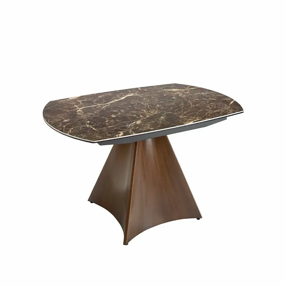 Dining Tables - Oval Barrel porcelain marble and walnut effect steel dining table - ANGEL CERDÁ