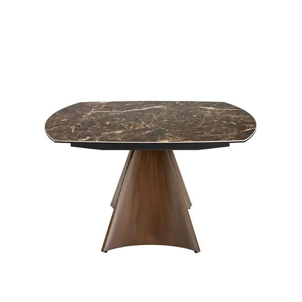Dining Tables - Oval Barrel porcelain marble and walnut effect steel dining table - ANGEL CERDÁ