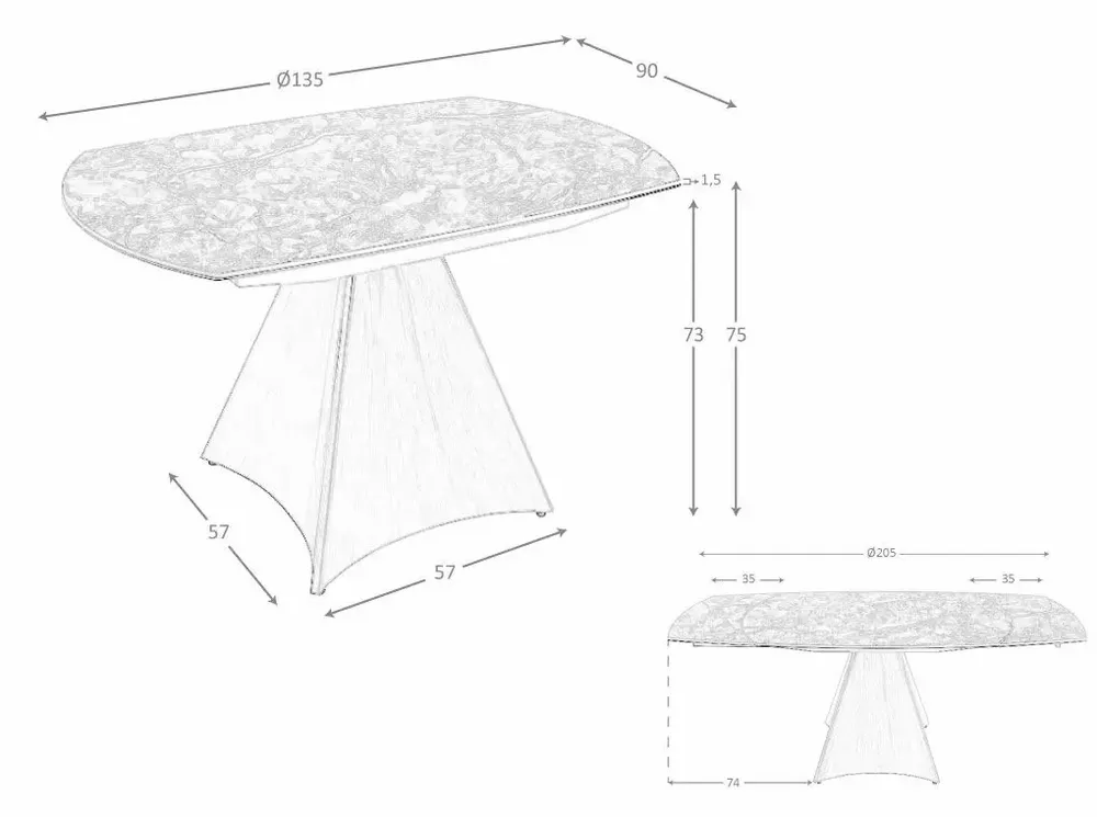 Dining Tables - Oval Barrel porcelain marble and walnut effect steel dining table - ANGEL CERDÁ