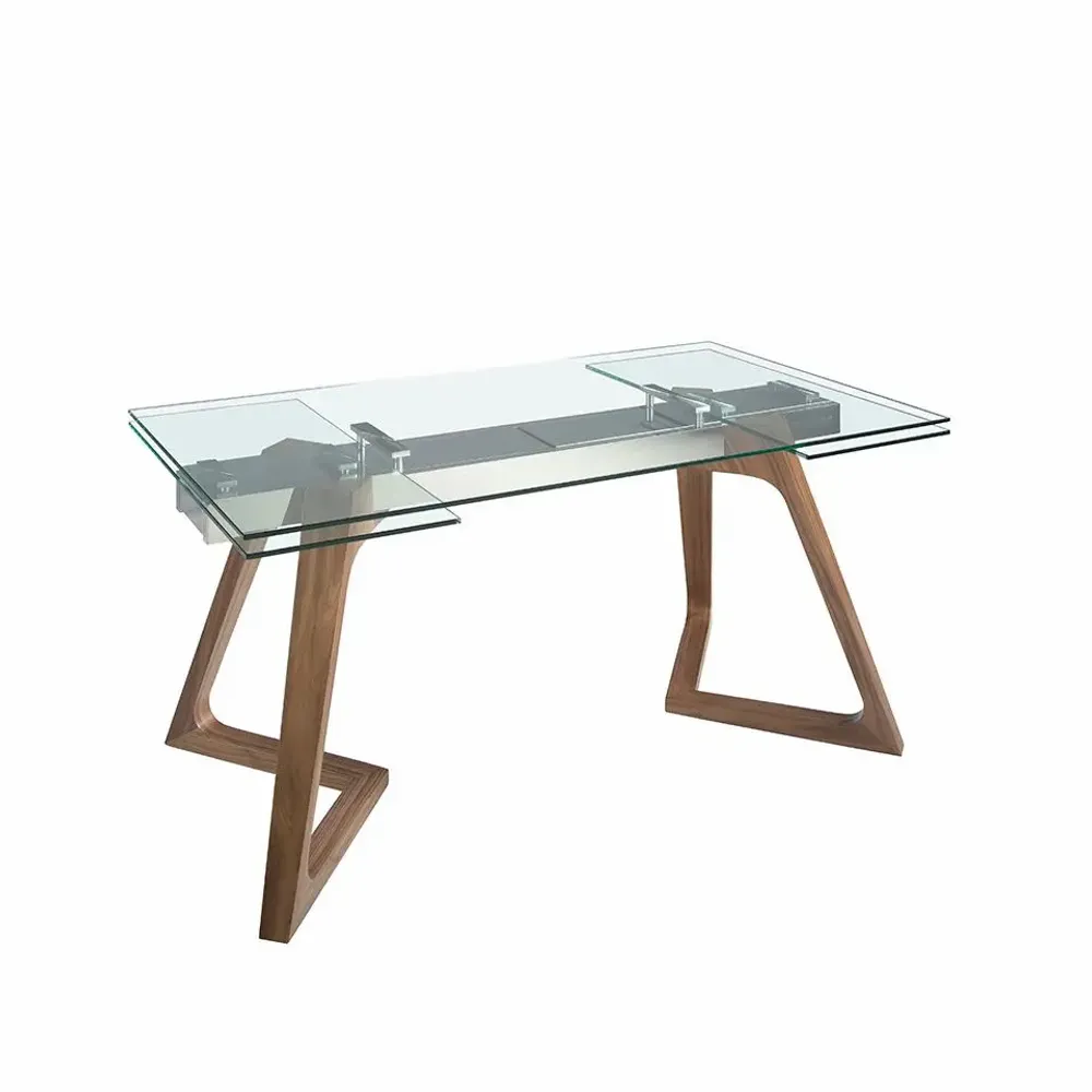 Dining Tables - Rectangular tempered glass and walnut extending dining table - ANGEL CERDÁ