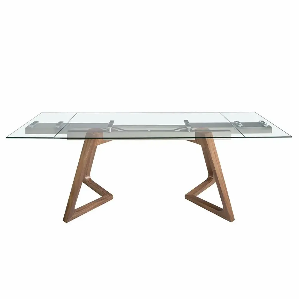 Dining Tables - Rectangular tempered glass and walnut extending dining table - ANGEL CERDÁ