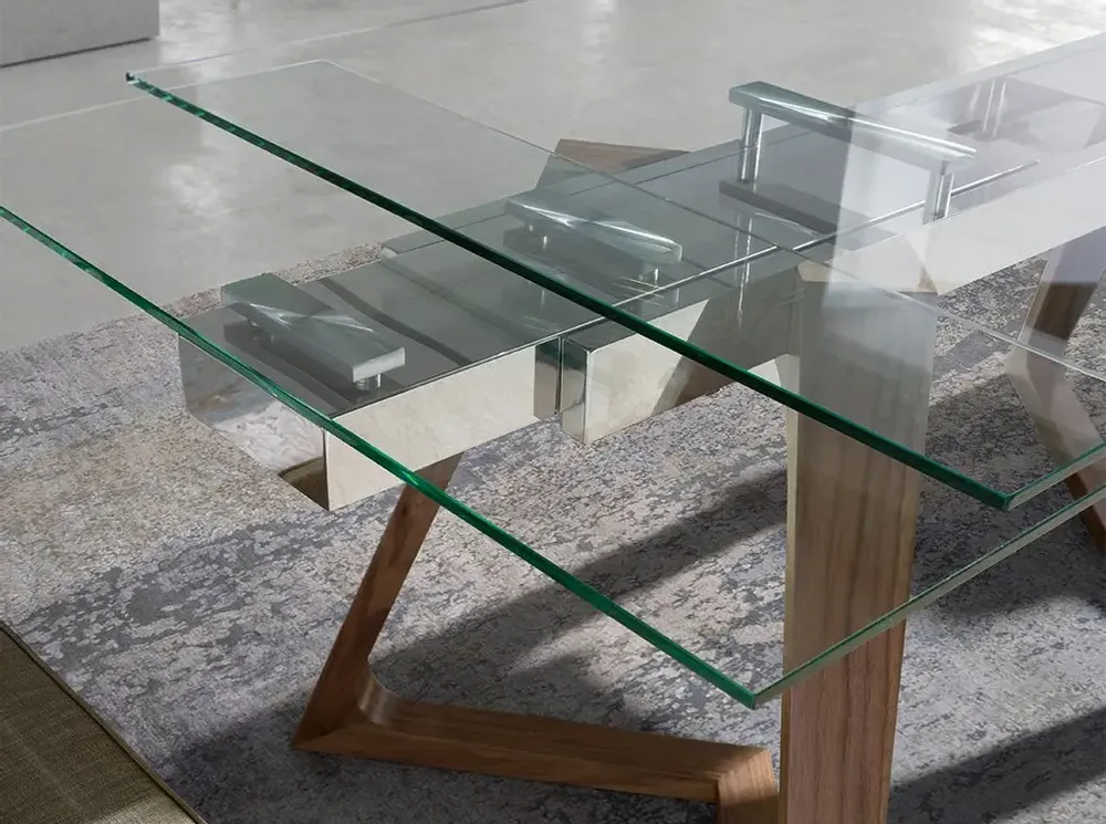 Dining Tables - Rectangular tempered glass and walnut extending dining table - ANGEL CERDÁ