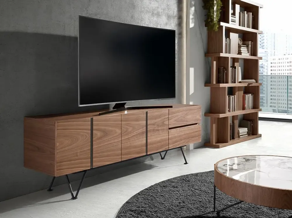 TV stands - Walnut and black steel TV stand - ANGEL CERDÁ
