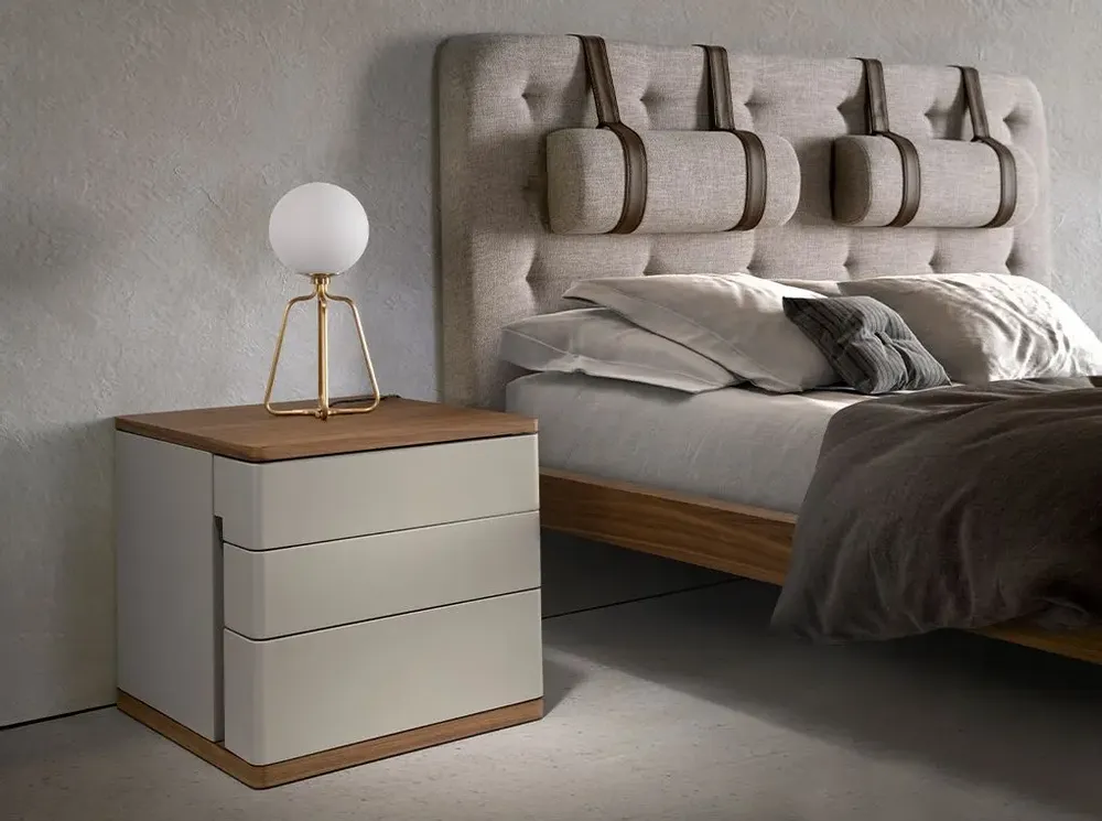 Night tables - Grey wood and walnut bedside table - ANGEL CERDÁ