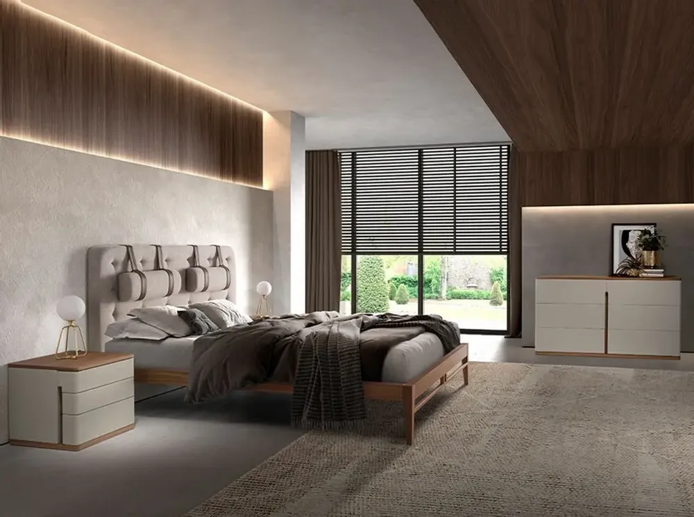 Night tables - Grey wood and walnut bedside table - ANGEL CERDÁ