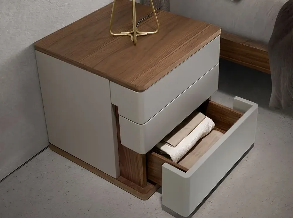 Night tables - Grey wood and walnut bedside table - ANGEL CERDÁ