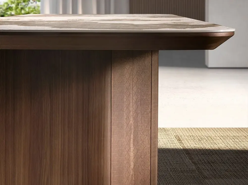 Dining Tables - Rectangular porcelain marble and walnut dining table - ANGEL CERDÁ