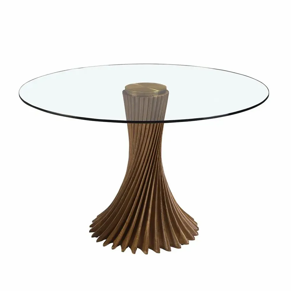 Dining Tables - Round tempered glass and walnut dining table - ANGEL CERDÁ