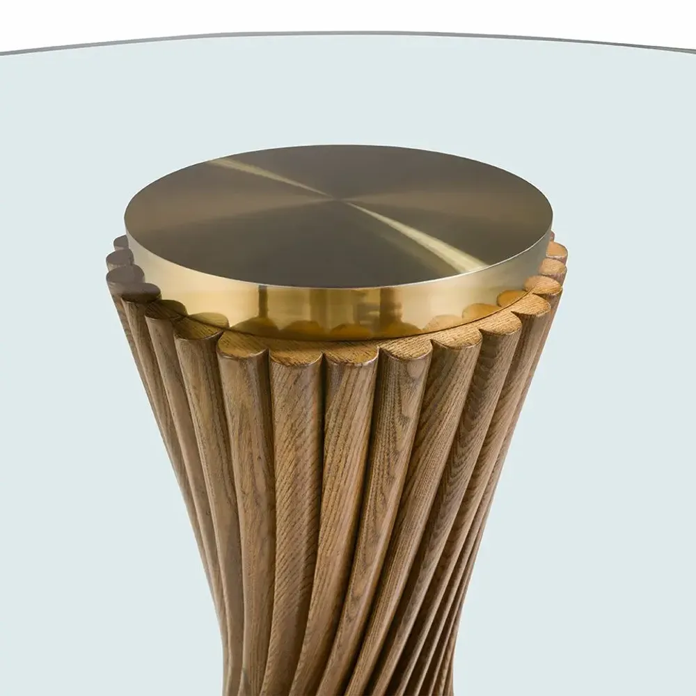 Dining Tables - Round tempered glass and walnut dining table - ANGEL CERDÁ