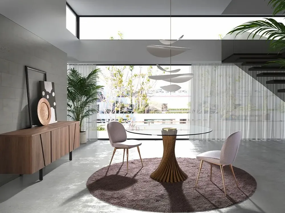 Dining Tables - Round tempered glass and walnut dining table - ANGEL CERDÁ