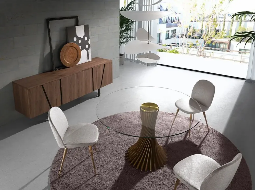 Dining Tables - Round tempered glass and walnut dining table - ANGEL CERDÁ