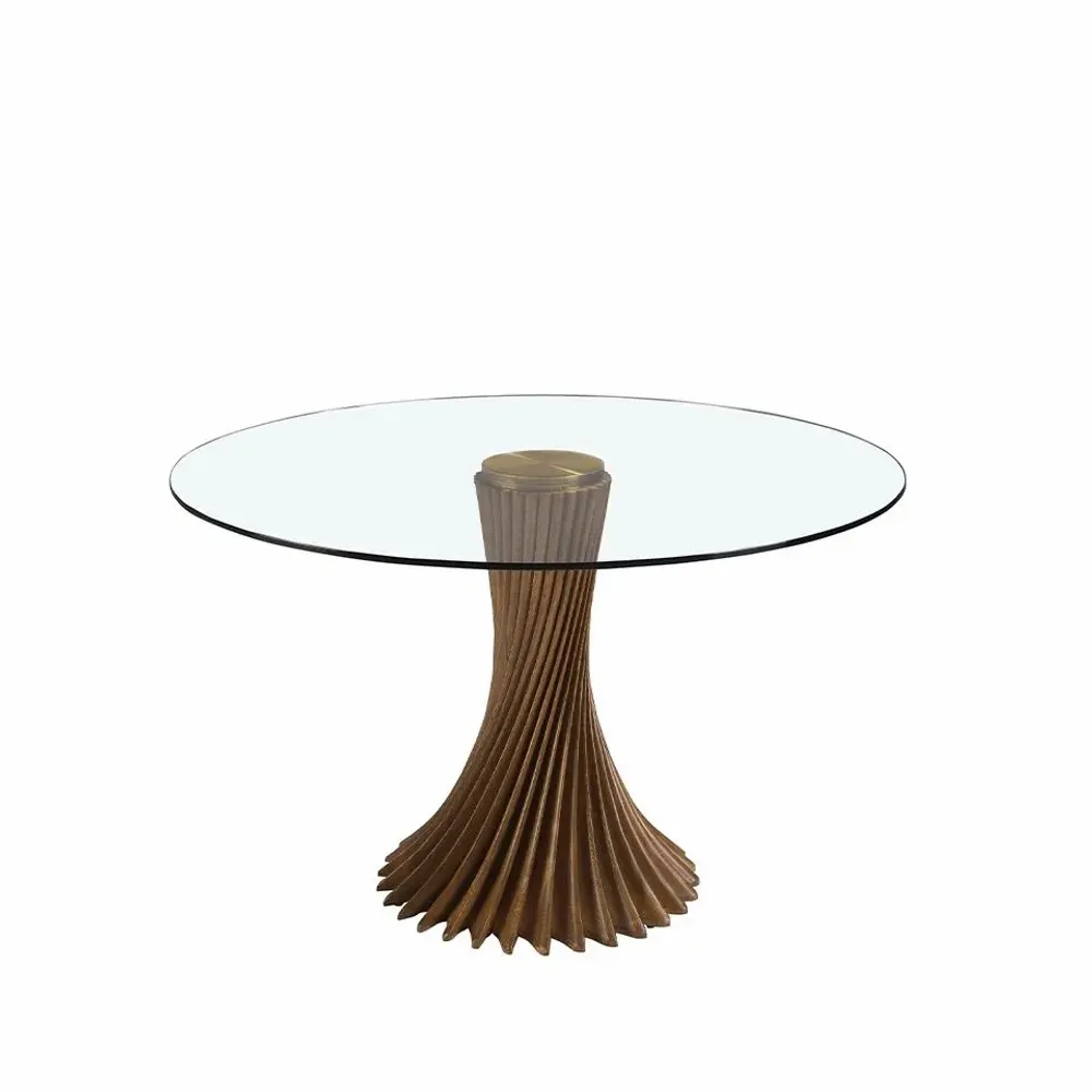 Dining Tables - Round tempered glass and walnut dining table - ANGEL CERDÁ