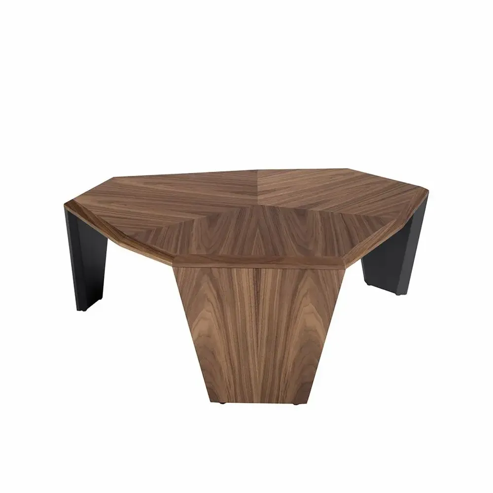 Coffee tables - Asymmetrical walnut and black pvc coffee table - ANGEL CERDÁ