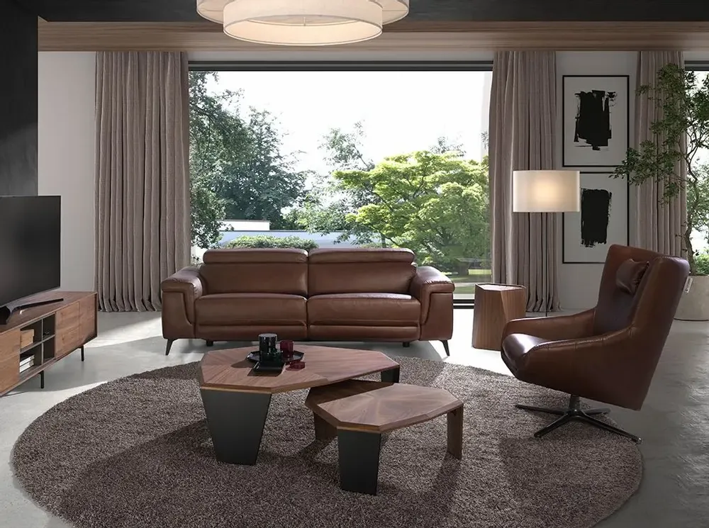 Coffee tables - Asymmetrical walnut and black pvc coffee table - ANGEL CERDÁ