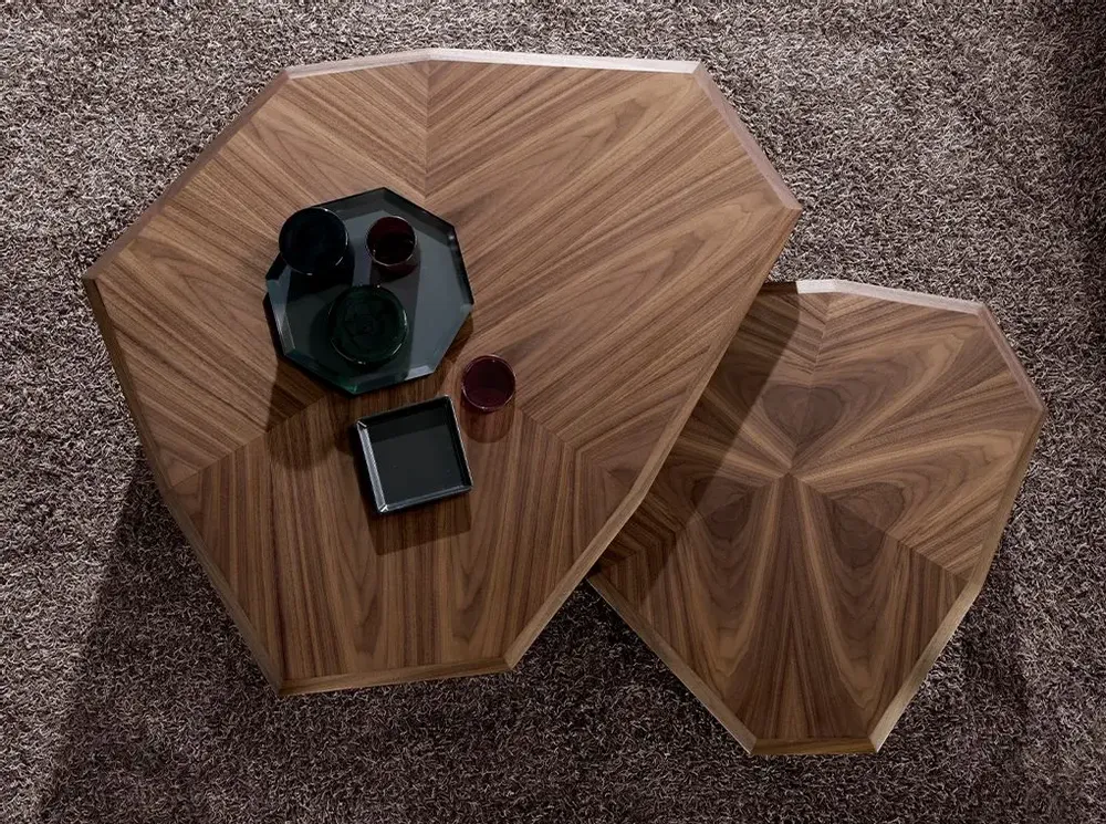 Coffee tables - Asymmetrical walnut and black pvc coffee table - ANGEL CERDÁ