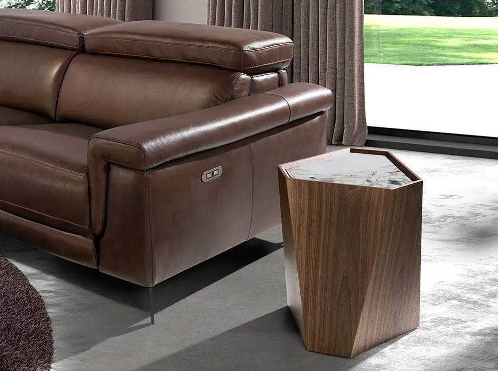 Tables basses - Table d'angle triangulaire en porcelaine, marbre et noyer - ANGEL CERDÁ