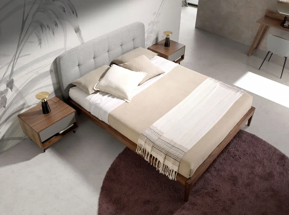 Beds - Grey fabric tufted bed - ANGEL CERDÁ