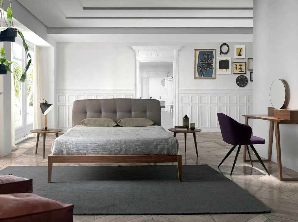 Beds - Grey fabric tufted bed - ANGEL CERDÁ