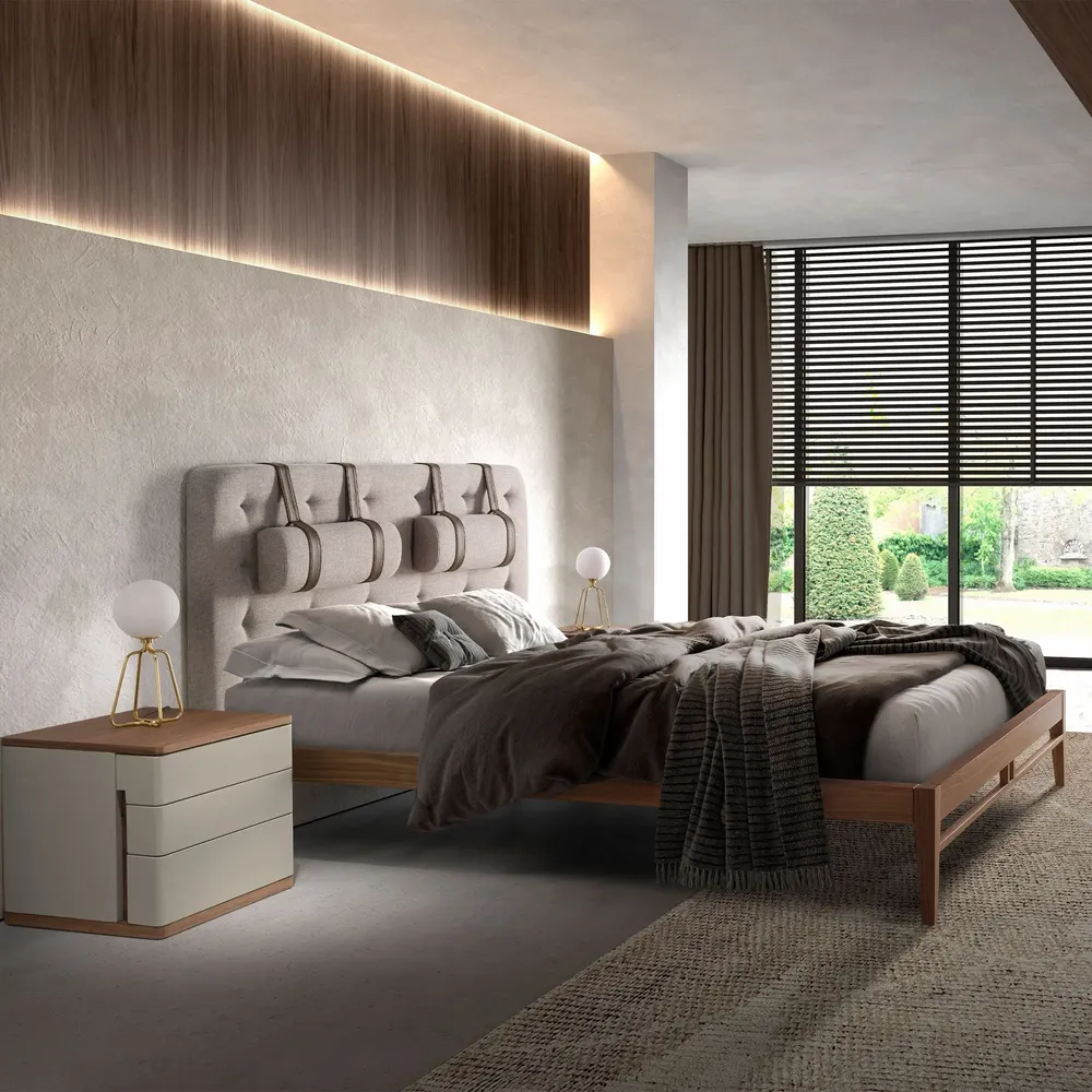 Beds - Grey fabric tufted bed - ANGEL CERDÁ