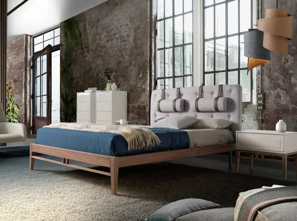 Beds - Grey fabric tufted bed - ANGEL CERDÁ