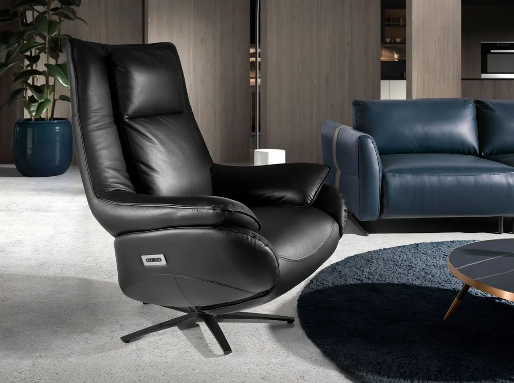 Armchairs - Black leather swivel armchair - ANGEL CERDÁ