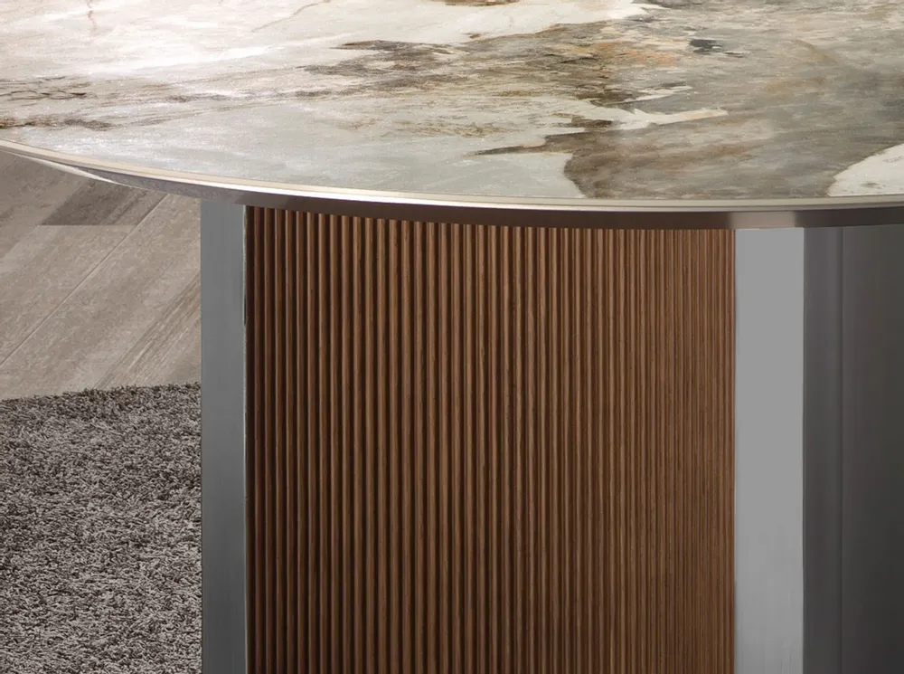 Tables Salle à Manger - Table de salle à manger ronde en marbre porcelaine, noyer et bois arge - ANGEL CERDÁ