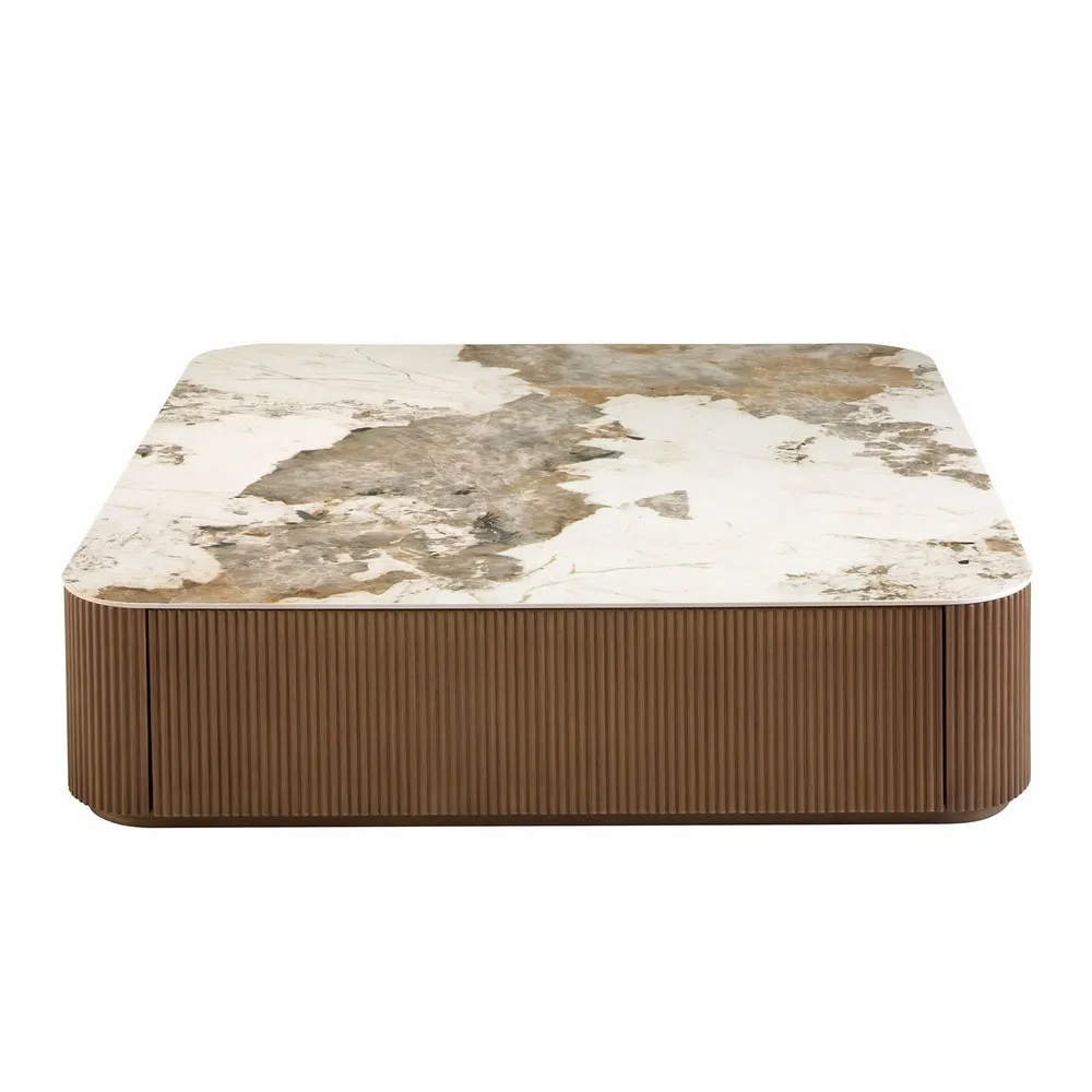 Coffee tables - Porcelain marble and walnut square coffee table - ANGEL CERDÁ