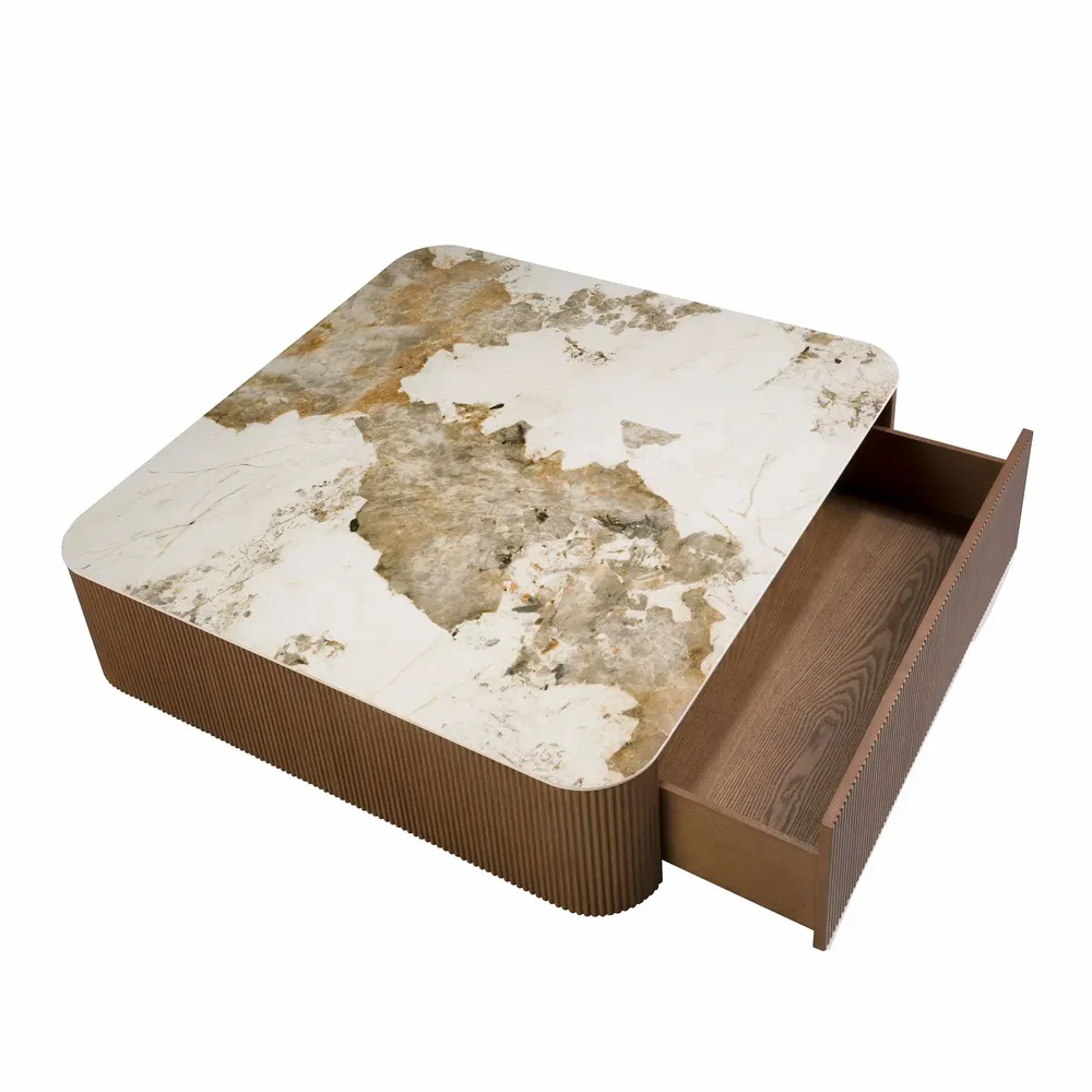 Coffee tables - Porcelain marble and walnut square coffee table - ANGEL CERDÁ