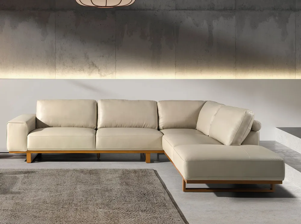 Canapés - Canapé d'angle droit en cuir sable - ANGEL CERDÁ