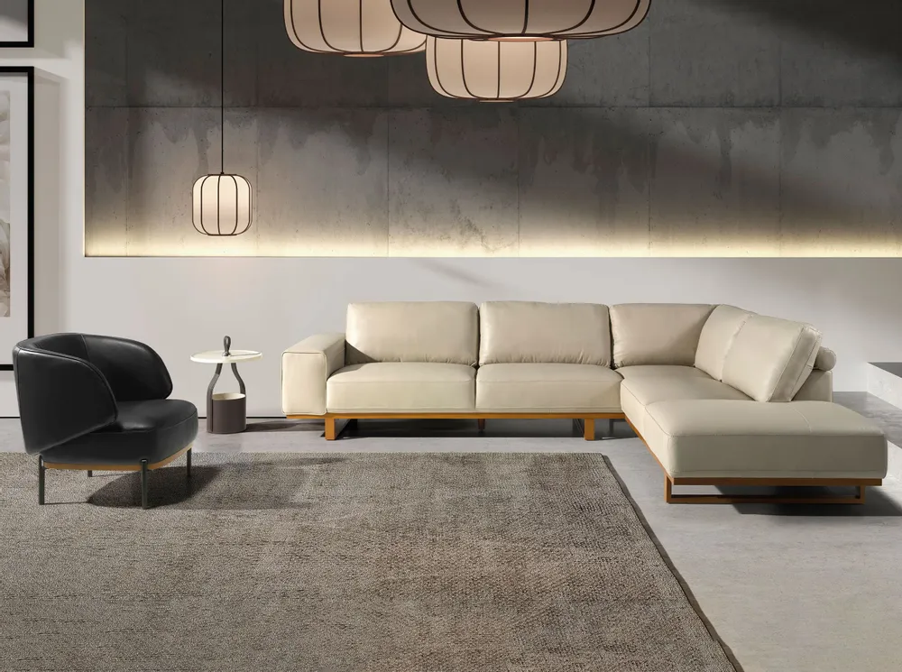 Canapés - Canapé d'angle droit en cuir sable - ANGEL CERDÁ