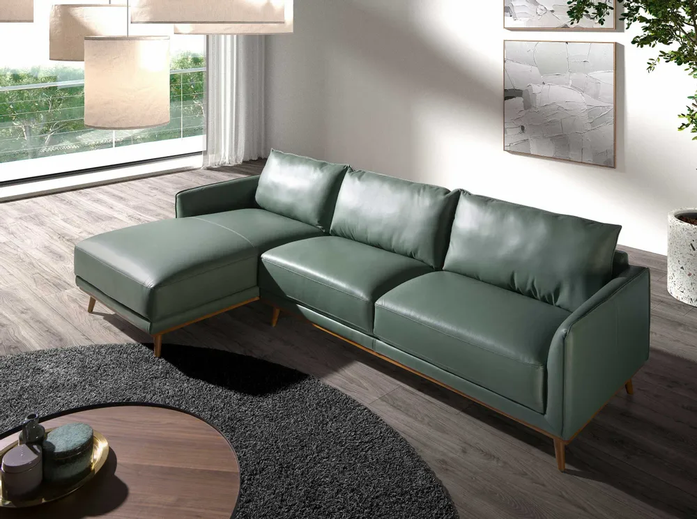 Sofas - Left chaise longue sofa in green leather - ANGEL CERDÁ