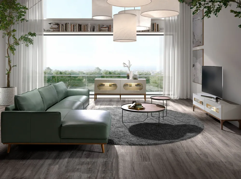 Sofas - Left chaise longue sofa in green leather - ANGEL CERDÁ