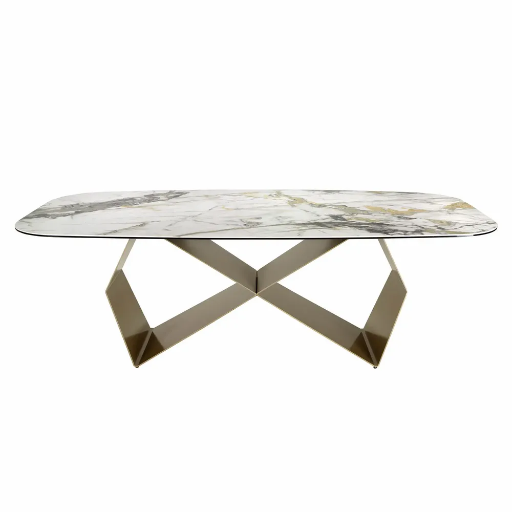 Dining Tables - Rectangular dining table in porcelain marble and champagne-coloured st - ANGEL CERDÁ