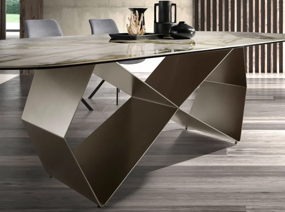 Dining Tables - Rectangular dining table in porcelain marble and champagne-coloured st - ANGEL CERDÁ