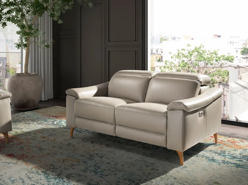 Sofas - 2 seater relax sofa in taupe grey leather - ANGEL CERDÁ