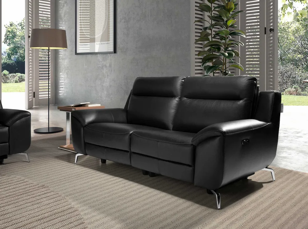 Sofas - 2 seater black leather relax sofa - ANGEL CERDÁ