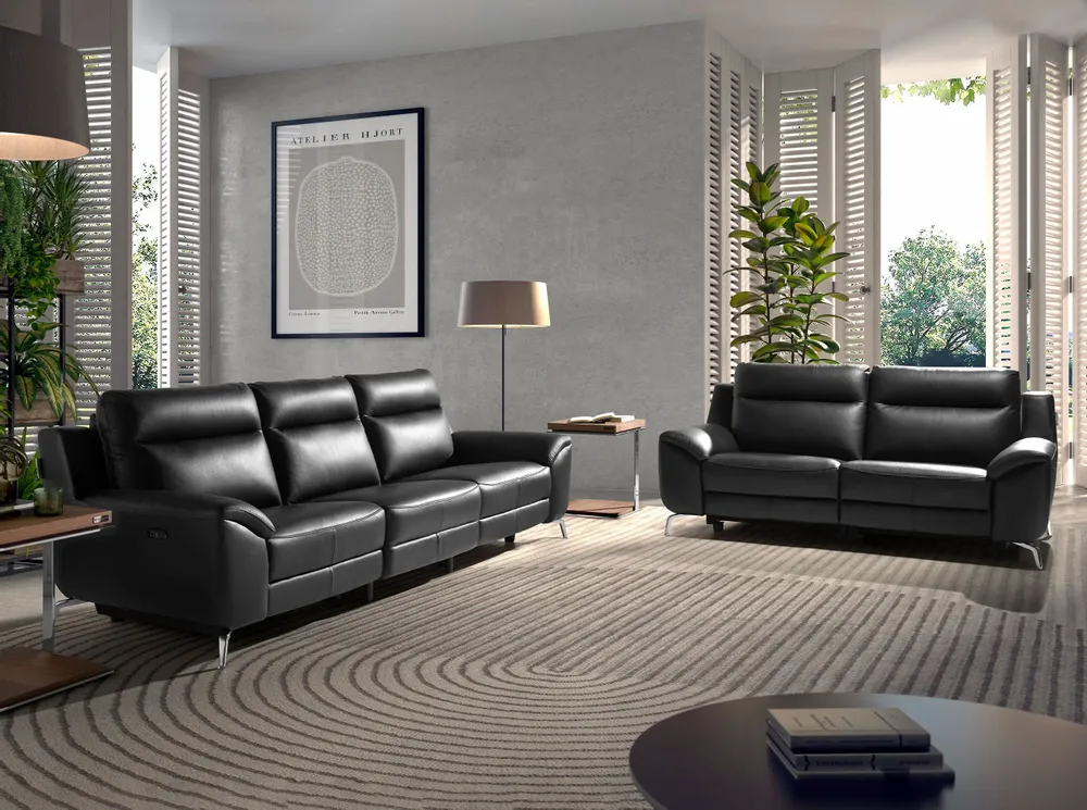 Sofas - 2 seater black leather relax sofa - ANGEL CERDÁ