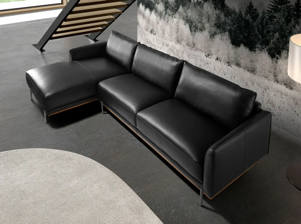Sofas - Left chaise longue sofa black leather - ANGEL CERDÁ