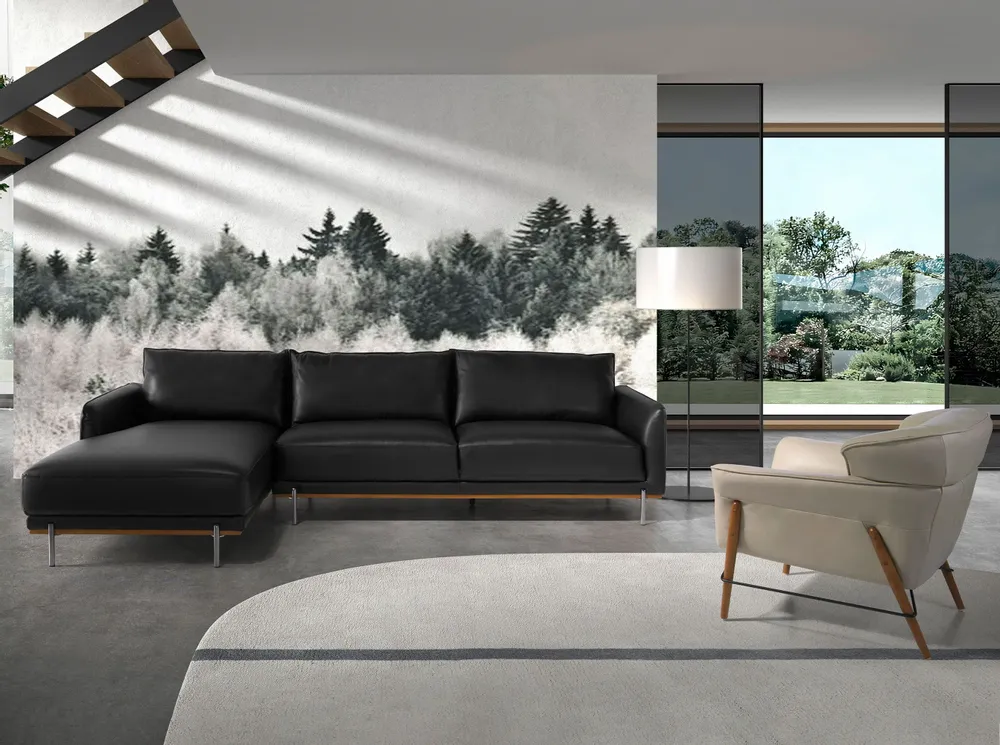 Sofas - Left chaise longue sofa black leather - ANGEL CERDÁ