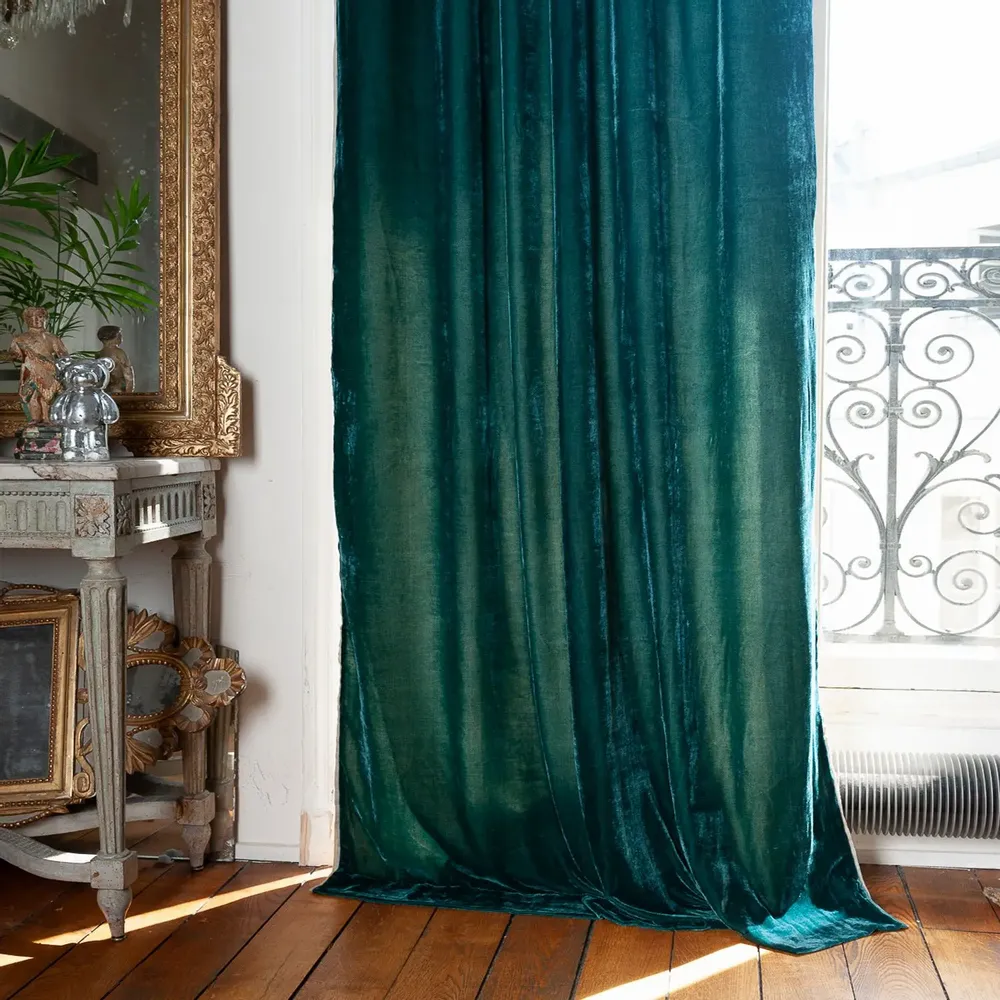 Rideaux et voilages - FORTUNA Rideau en velours de soie 110x300 cm CANARD - EN FIL D'INDIENNE...