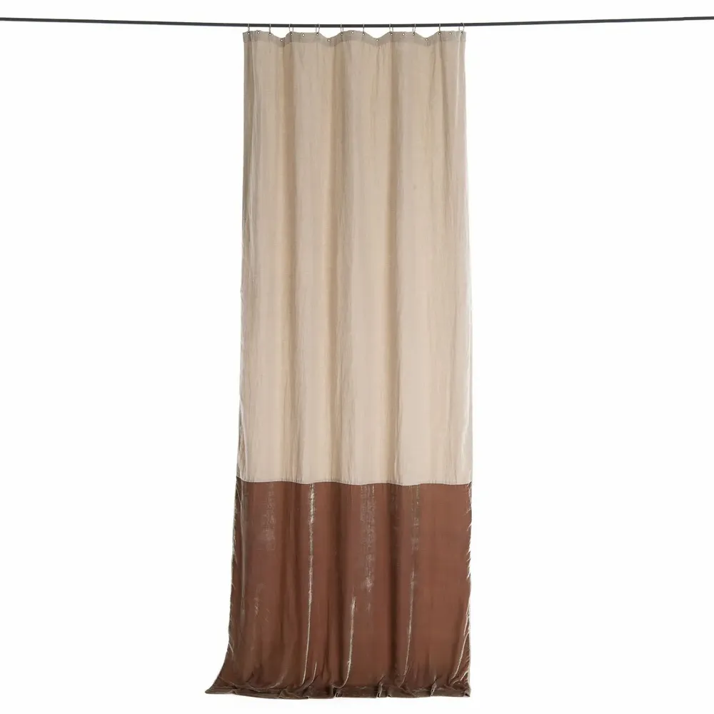 Rideaux et voilages - FORTUNA DUO  Rideau en velours de soie et lin 140x300 cm TAUPE - EN FIL D'INDIENNE...