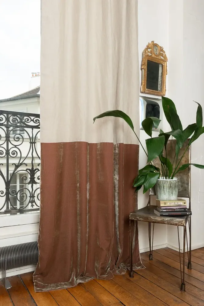 Rideaux et voilages - FORTUNA DUO  Rideau en velours de soie et lin 140x300 cm TAUPE - EN FIL D'INDIENNE...