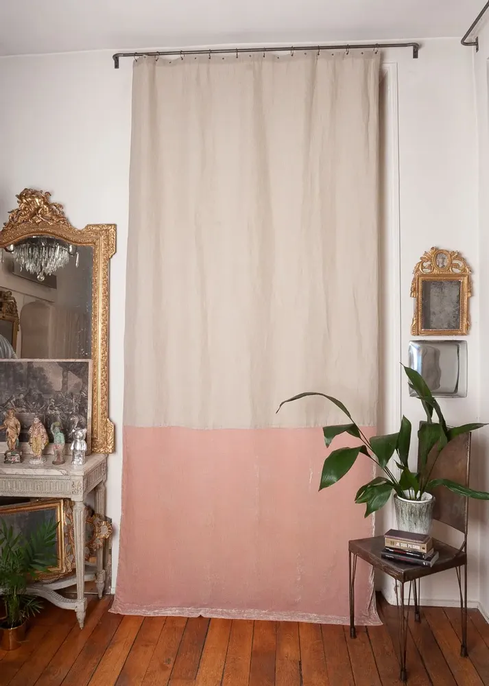 Rideaux et voilages - FORTUNA DUO  Rideau en velours de soie et lin140x300 cm FORTUNA POUDRE - EN FIL D'INDIENNE...