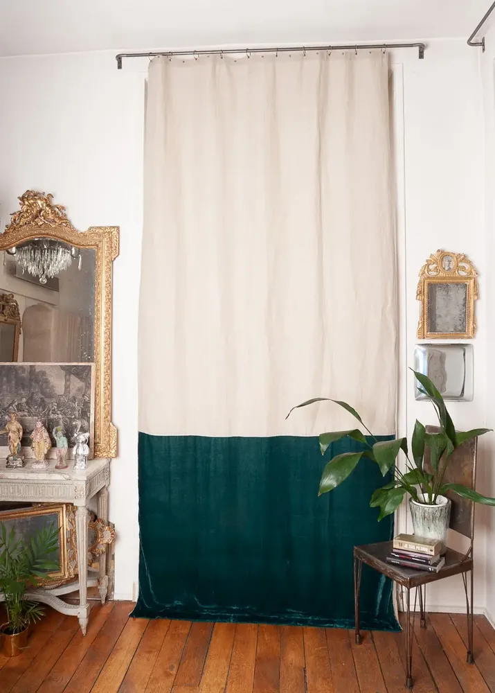 Rideaux et voilages - FORTUNA DUO  Rideau en velours de soie et lin 140x300 cm CANARD - EN FIL D'INDIENNE...