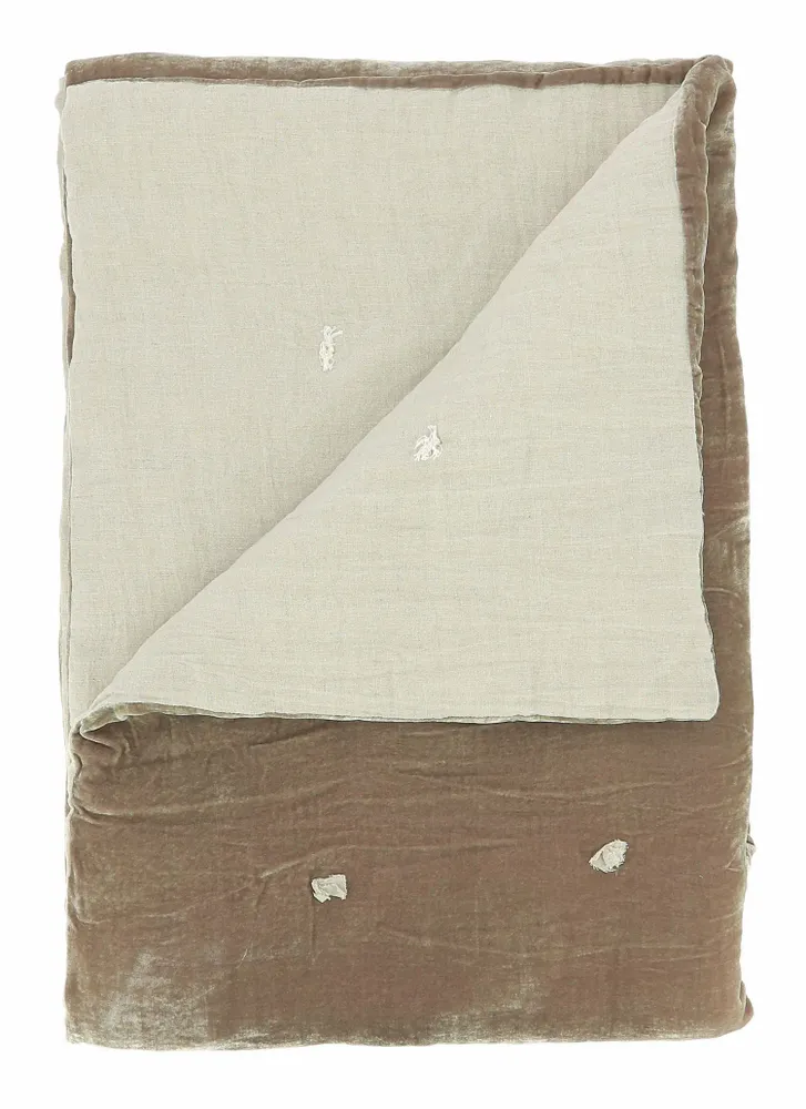 Plaids - FORTUNA Bout de lit 90x200 cm TAUPE - EN FIL D'INDIENNE...