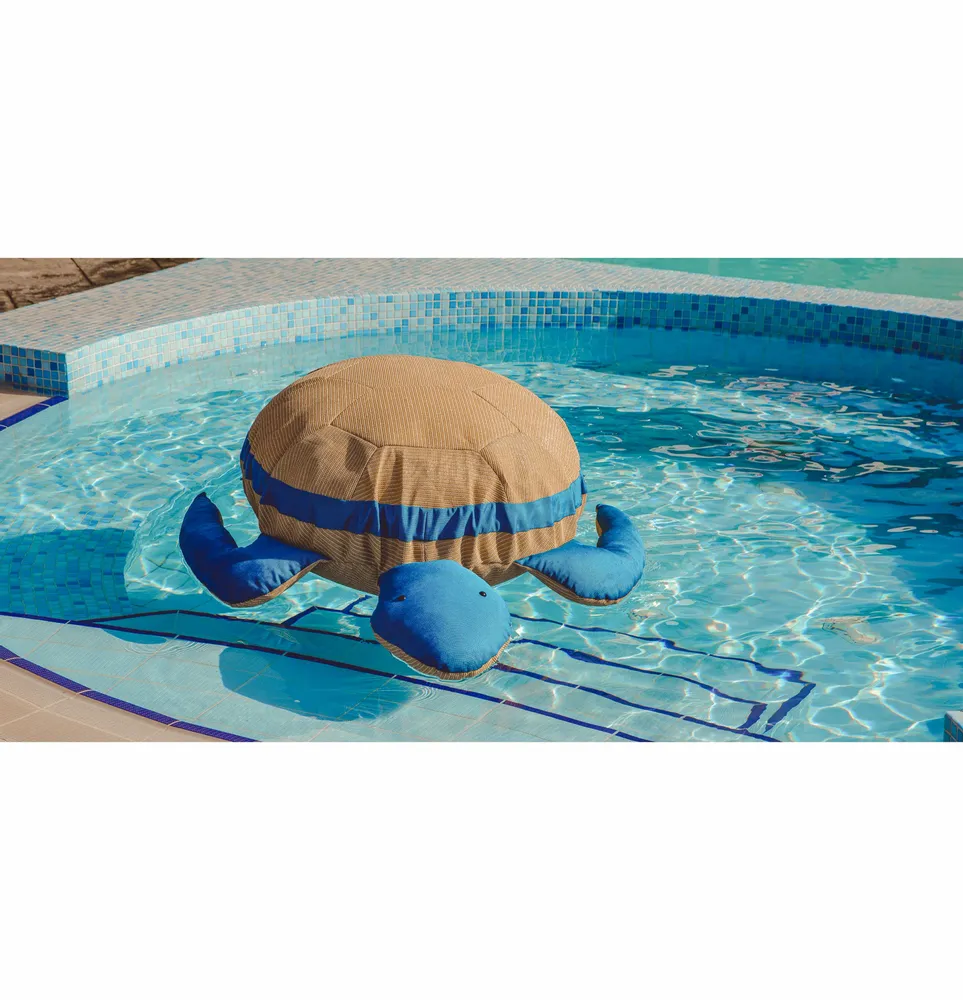 Equipements espace extérieur - Pouf tortue extérieur flottant déhoussable beige et bleu - MX HOME