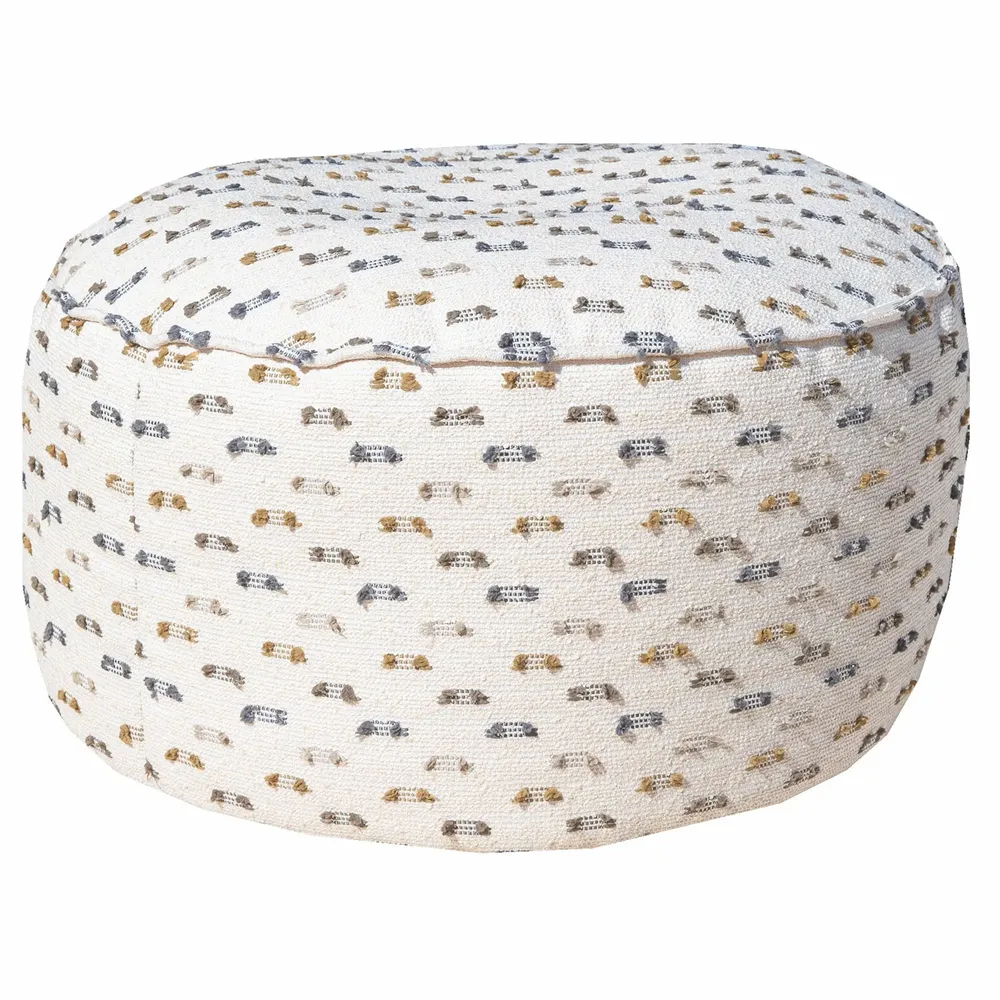 Outdoor space equipments - Round stool with removable cover, footrest, white fabric, multi-colored hair - MX HOME