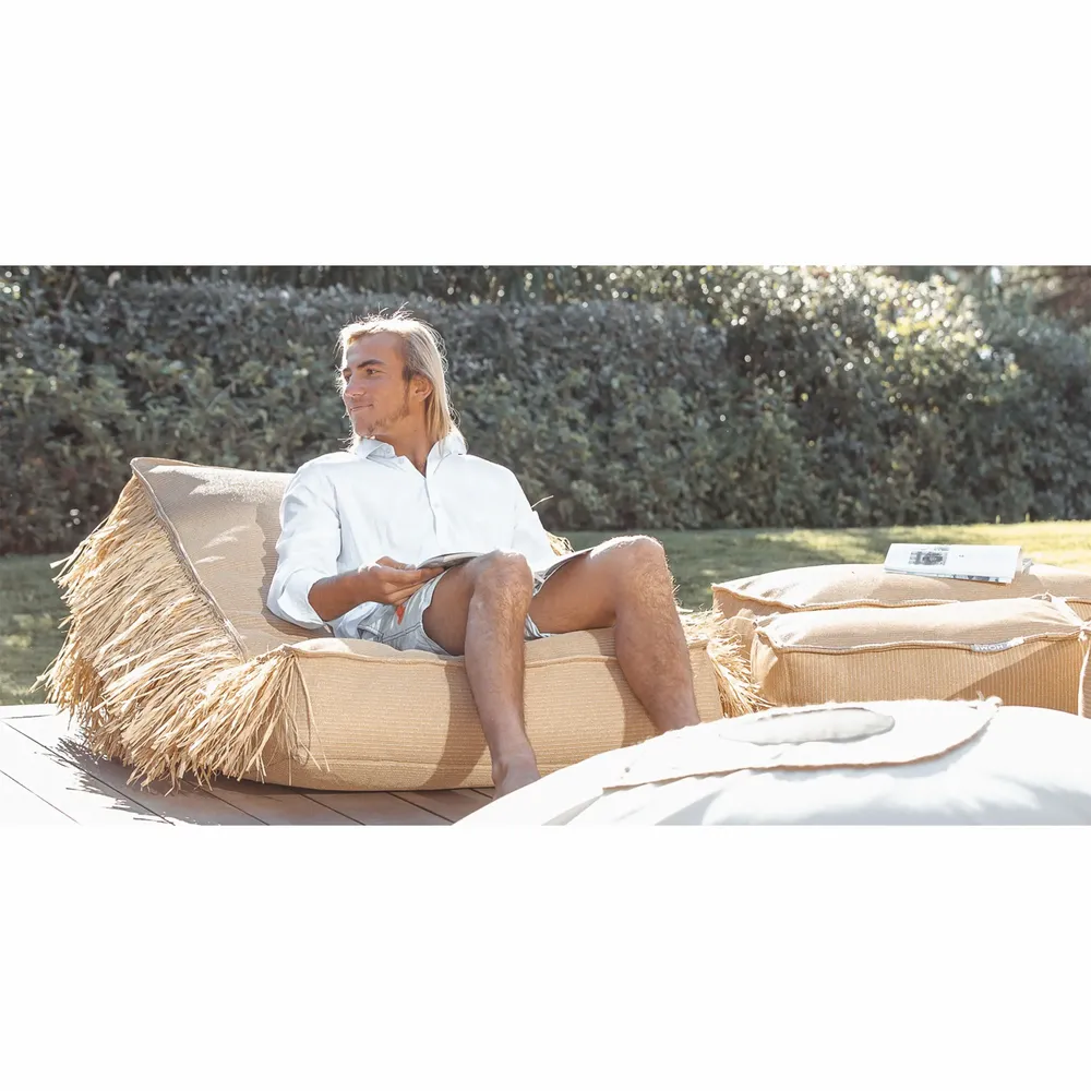 Deck chairs - Outdoor sun lounger with removable fringe in raffia effect fabric - MX HOME