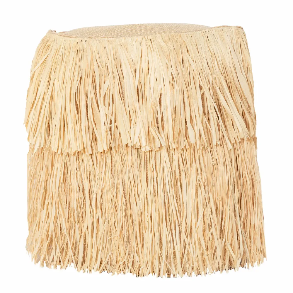 Outdoor space equipments - Outdoor stool in raffia effect fabric with fringe - MX HOME